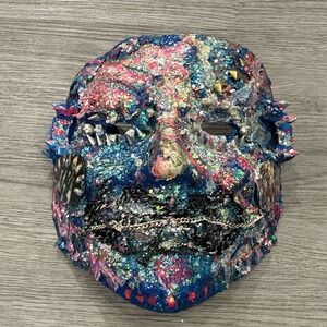 Handmade Blue & Pink Horror Junk Mask | Chains, Teeth, Spikes, Glitter, Studs
